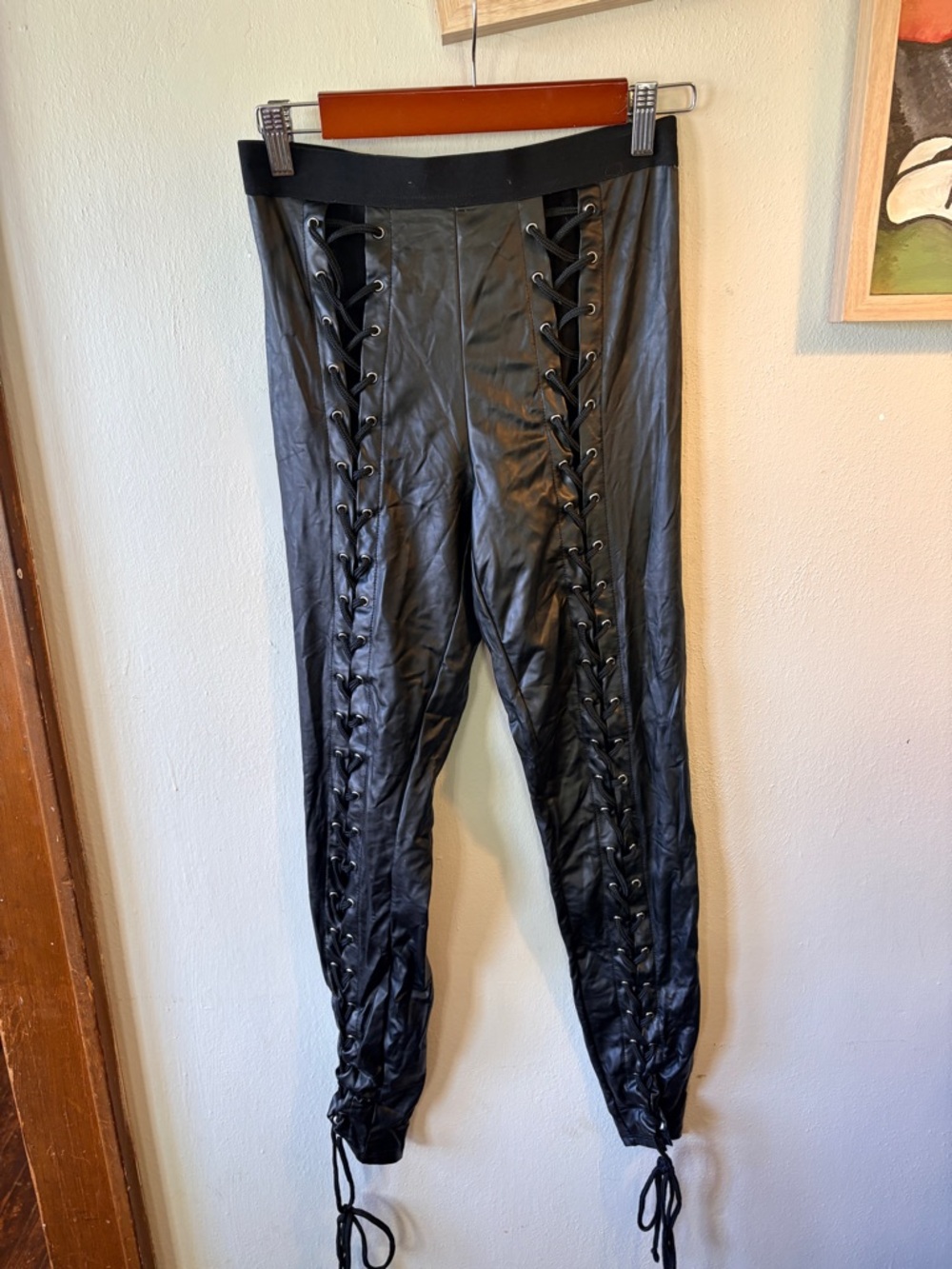 Black Faux Leather Lace-Up Leggings